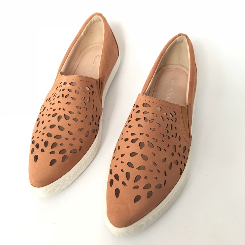 Anthro cute leather slide on sneakers with box